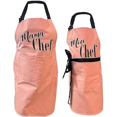 BASHOUT Mother Daughter Apron Set 2 pcs Mama Chef plus Mini Chef Matching Aprons Cooking Baking Adjustable Mom and Child Pink Aprons Mothers Day Christmas Mommy and Daughter Kitchen Aprons