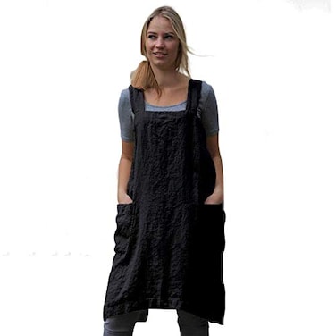 Larmliss Womens Pinafore Square Apron Baking Cooking Gardening Works Cross Back CottonLinen Blend Dress with 2 Pockets