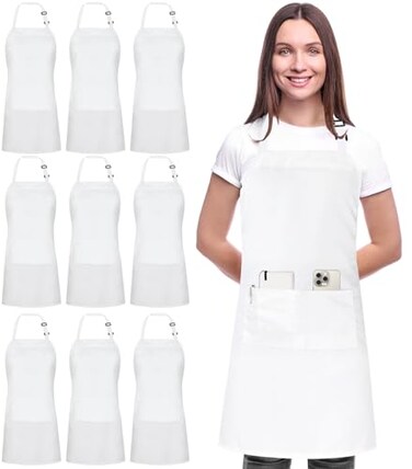 Utopia Kitchen 10 Pack Bib Apron Unisex Adjustable Aprons with 2 Pockets Waterdrop Resistant Cooking Kitchen Chef Apron for Men Women