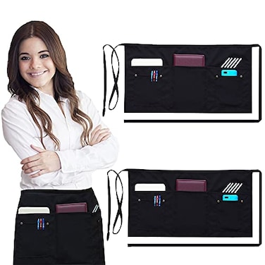 Brtex Server Aprons with 5 Pockets 2 Pack Commercial Grade Black Waist Aprons for Women Men Restaurants Cafes Bars Home Kitchen Apron 24x12 Fits Every Waist