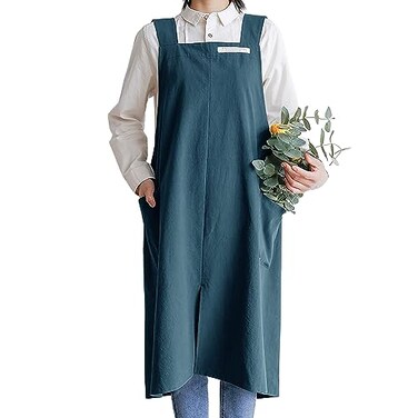 HANEE Cotton Aprons for Women Men CrossBack Apron with Pockets Deep Teal