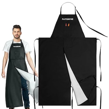 Potterhyme Reusable Full Coverage Waterproof Pottery Apron Split Leg 100 Lined Polyester Apron For Men Women For Ceramic Wheel Throwing Woodturning Painting and Clay or Tattoo Artists