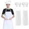 Hi loyaya 2 Pack White Apron and Chef hat Cooking Kitchen Bib Aprons for Women Men Chef with Pockets for BBQ Grilling Baking 2 White