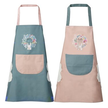 DILLMAN Women Kitchen Apron with Hand Wipe PocketsBig PocketHandwiping Waterproof for Cooking Baking Blue Pink