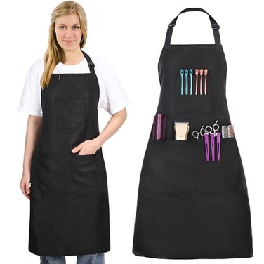 Noverlife Hair Stylist Apron with 4 Pockets Hair Resistant 34 Inch Long Hairdresser Apron with Adjustable Strap Machine Washable Salon Pinafore Multi Function Stylist Work Pinafore for Barber