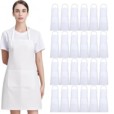 Nymmoata 2 Pack White Bib Aprons Unisex Apron Bulk with Extra Long Ties Women Men Apron with Pockets Chef Aprons for Kitchen Painting Cooking Grill BBQ