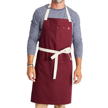 hedleybennett hedley bennett Essential Apron Professional Chef Apron with Pockets Kitchen Apron for Men Grilling Apron Chef Aprons for Men Apron for Women 12oz 100 Cotton Canvas Fabric House Red