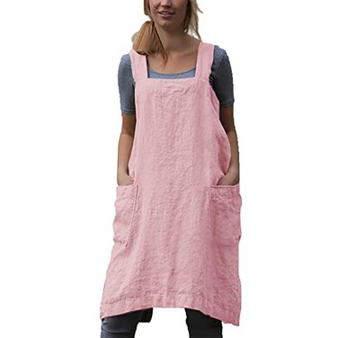 YESDOOD Cotton Linen Apron Cross Back Apron for Women with Pockets Pinafore Dress for Baking Cooking