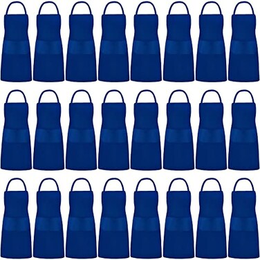 Tarpop 24 Pack Bib Aprons Unisex Commercial Apron Resistant Apron Kitchen BBQ Crafting Aprons for Women Men Chef Royal Blue
