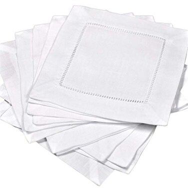 Bumblebee Linens White Linen Hemstitched Cocktail Napkins 1 Dozen 6 X 6 Ladder Hem Stitch Cloth Napkin Coasters Model CNLWH001 Home Kitchen