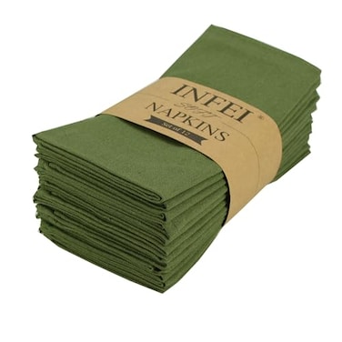 INFEI Solid Color Cotton Blended Dinner Cloth Napkins Set of 12 17 x 17 inches for Events Home Use Army Green