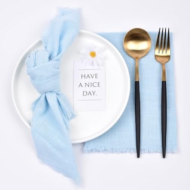Joanlody 6 Pack Sky Blue Handmade Cloth Napkins with Fringe Spring Easter Cotton Linen Napkins Rustic Bulk Dinner Napkins for Wedding Party Baby Shower Table Decor