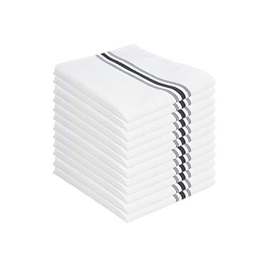 Arkwright LLC Arkwright Bistro Dinner Cloth Napkins Pack of 12 Absorbent Soft and Washable Professional Restaurant Quality Table Linen with French Stripes 18 x 22 in Black