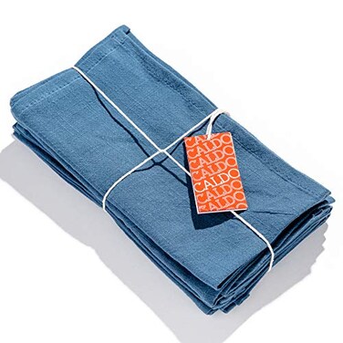 Caldo Linen Dinner Napkins Rustic Soft and Durable Cloth Washable and Reusable 4 Pack 20x20 inch Vintage Blue