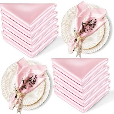 Cobedzy 12 Pack Satin Table Cloth Napkins 17x17 Inch Blush Pink Silky Wedding Napkins Cloth Washable Luxury Dining Table Cloth Napkins Set for Birthday Holiday Party Dinner Restaurant