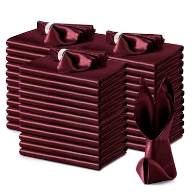 VACVELT Burgundy Satin Napkins 100 Pack 17x17 Inch Square Wedding Napkins Satin Fabric Luxury Reusable Machine Washable