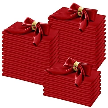 Horbaunal 100 Pack Satin Napkins 17 x 17 Square Dinner Napkins with Elegant Lace Soft Cloth Napkins for Parties Weddings Events Red
