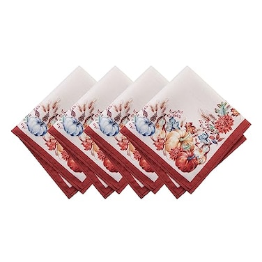 Elrene Home Fashions Botanical Harvest Pumpkin Engineered Napkins Set of 4 17x17