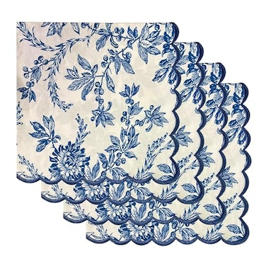 Ridhi Hand Block Print Incremental Blue 18 x 18 Set of 4 Embroidery Table Napkins Reusable Cotton Dinner Napkins for Weddings Parties Everyday Dining Gift for Spring Easter Valentine