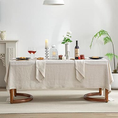 EVERLY Pure Linen Hemstitch Tablecloth100 Stonewashed French Linen tablecloths for Kitchen Dining Rectangle Tables60x84Inch Machine Washable Christmas Thanksgiving Organic TableclothNatural Linen