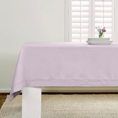 Solino Home Lilac Linen Tablecloth 60 x 120 Inch 100 Pure Linen Hemstitch Table Cloth for Rectangle Tables Classic Hemstitch Machine Washable Tablecloth for Summer