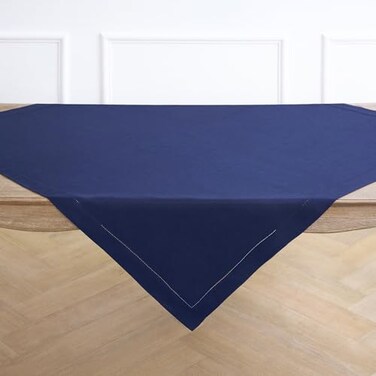 Solino Home Navy Blue Linen Tablecloth 52 x 52 Inch 100 Pure Linen Square Table Throw Classic Hemstitch Machine Washable Table Cloth for 4th of July