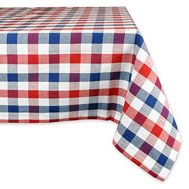 DII 4th of July Tabletop Collection Tablecloth 60x84 Red White Blue Check