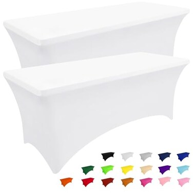 Smiry 2 Pack Spandex Table Cloth 6FT Elastic Fitted Stretch Tablecloths Washable and Wrinkle Free Rectangular Patio Table Cover for Outdoor Wedding Banquet Parties White 72Lx30Wx30H Inch