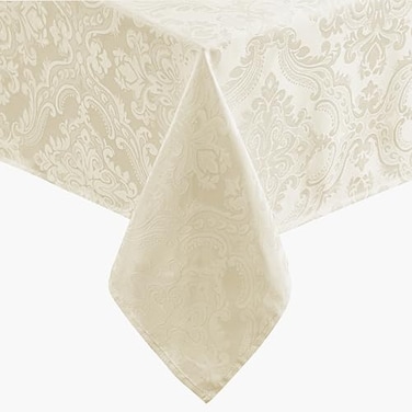 Elrene Home Fashions Caiden Elegance Damask Waterproof Stain Wrinkle Resistant Fabric Tablecloth 52 x 70 OblongRectangle Ivory