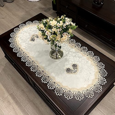 COMFEELING Coffee Tablecloth for Living Room Center Table Doilies Embroidery Lace Tablecloth Home Dining Coffee Table Cover Centerpiece Decor 197433 Inch Oval