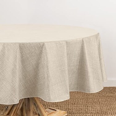 Elrene Home Fashions Monterey Linen Inspired Water and StainResistant Vinyl Tablecloth with Flannel Backing 60 inches X 84 inches Oval Ivory