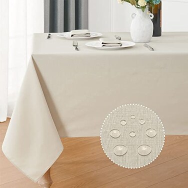 Veblandy Rectangle 10 Feet Tablecloth 60x144 inch Linen Textured Table Cloth Stain and Wrinkle Resistant Washable Polyester Decorative Table Cover Waterproof for Dining Buffet and Camping Beige