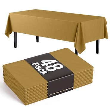 Party Solids Exquisite Gold Tablecloths for Rectangle Tables 48 Pack Plastic Table Cloth Disposable 54 X 108 Gold Table Cloths Rectangle Tablecloth Plastic Tablecloths Rectangular Party Supplies
