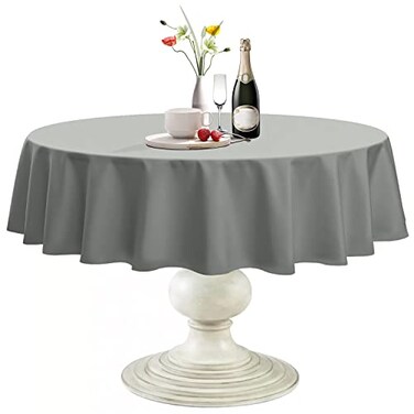 Softalker Round Tablecloth Waterproof Stain Resistant Table Cloth Wrinkle Free Fabric Washable 210GSM Polyester Table Cover for DiningPartyOutdoor 60 inchLight Grey