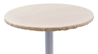 Yourtablecloth Heavy Duty Vinyl Round Fitted Tablecloth Table Cover with Flannel Backing Vibrant Colors Elasticized Tablecloth Great for Indoor and Outdoor Dining and Playing Cards 48 Sand