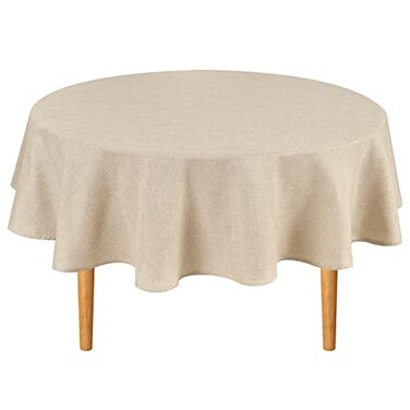 Hiasan Round Linen Tablecloth 70 Inch Wrinkle and Stain Resistant Washable Polyester Fabric Table Cloth for Dining Room Kitchen Party Beige