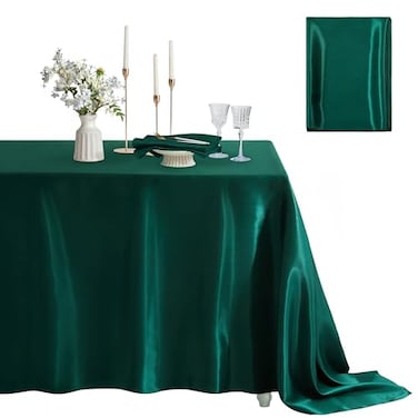 Counfeisly 1 Pack Satin Table Cover Silkly Soft Table Cloth Satin Dining Table Cloths for Wedding Banquet Table Decoration Dining Room Indoor and Outdoor Use 60 x 120 Inches Blackish Green