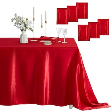 Counfeisly 6 Pack Square Satin Table Cover Silkly Soft Table Cloth Satin Dining Table Cloths for Wedding Banquet Table Decoration Dining Room Indoor and Outdoor Use 52 x 52 Inches Red