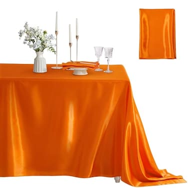 Counfeisly 1 Pack Satin Table Cover Rectangle Silkly Soft Table Cloth Satin Dining Table Cloths for Wedding Banquet Table Decoration Dining Room Indoor and Outdoor Use 60 x 84 Inches Orange