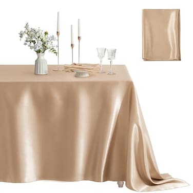 Counfeisly 1 Pack Square Satin Table Cover Silkly Soft Table Cloth Satin Dining Table Cloths for Wedding Banquet Table Decoration Dining Room Indoor and Outdoor Use 52 x 52 Inches Taupe