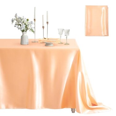 Counfeisly 1 Pack Satin Table Cover Rectangle Silkly Soft Table Cloth Satin Dining Table Cloths for Wedding Banquet Table Decoration Dining Room Indoor and Outdoor Use 60 x 84 Inches Peach