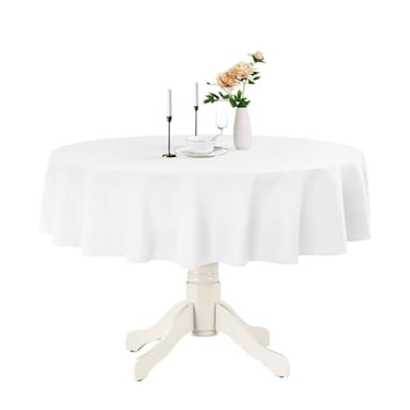 Romanstile Round Waterproof Tablecloth Stain Resistant Washable Table Cloths Wrinkle Free Polyester Table Covers for Kitchen Dining Party Wedding Indoor and Outdoor White 70 Inch