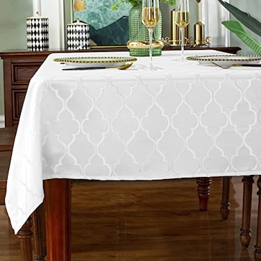 SASTYBALE Jacquard Tablecloth Flower Patterns Polyester Table Cloth Spill Proof Wrinkle Resistant Table Cover for Kitchen Dining Tabletop White RectangleOblong 52 x 70 46 Seats