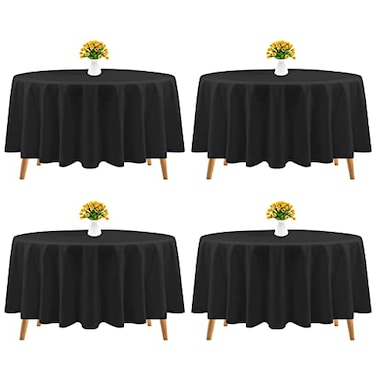 Teruntrue 4 Pack Round Tablecloths Polyester 90 Inches Black Washable Stain Resistant Wrinkle Free Fabric Table Covers for Wedding Parties Banquet Buffet