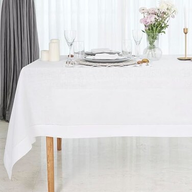 D'Moksha Homes Classic Linen by DMoksha White Tablecloth Rectangle Tablecloth 60 x 120 Inch 100 Pure Linen Machine Washable Long Table Cloth Summer Fathers Independence Day