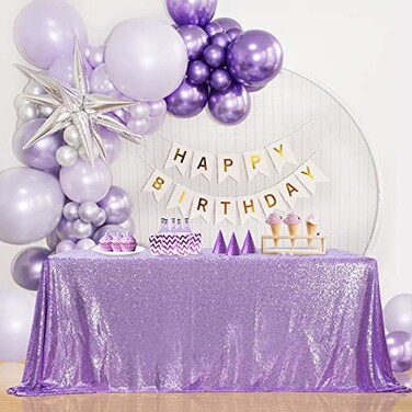B-COOL BCOOL Rectangle Sequin Tablecloth Lilac Sparkle Tablecloth Glitz Tablecloth Sequin Table Cloth for Romantic Birthday Party Event Lavender 90x132 inches