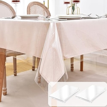 Nasitos 2 Pack Clear Rectangular Table Cover 60x102 Inch Transparent PVC Waterproof Heat Stain Resistant Fits 36x80 to 48x96 Inch Tables 810 Seats Indoor Outdoor Use