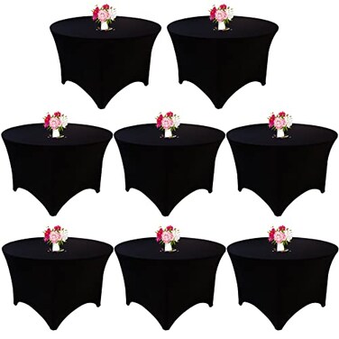 JALANCY 8 Pack 5FT Round Spandex Tablecloth 60 Black Table Cover Round Table Cloth Washable Wrinkle Resistant Fitted Stretch Table Cover for Wedding Party Birthday Banquet Bar Events