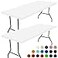 Moosfor Spandex 6 Foot Rectangle Table Cloth 2 Pack Elastic Fitted Tablecloths for Picnic Stretch Washable Patio Table Cover for Outdoor Camping Banquet and Parties White 30x72