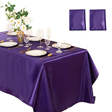 Horbaunal 2 Pack Purple Satin Tablecloth 60 x 102 Inches Rectangle Satin Table Cover Bright Silk Table Cloth Smooth Table Decoration for Wedding Party Banquet